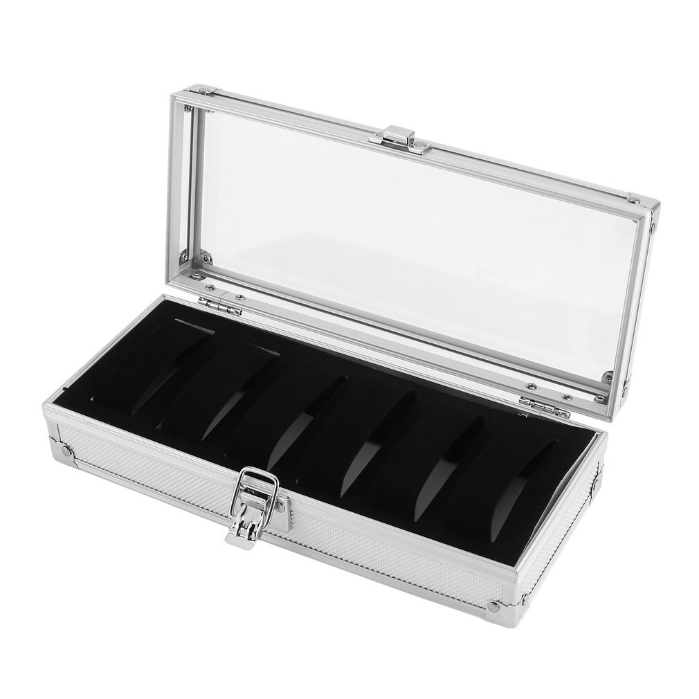 6 Grid Insert Slots Sieraden Horloges Toon Storage Box Case Aluminium Horloge Doos Sieraden Decoratie Organizer: Default Title