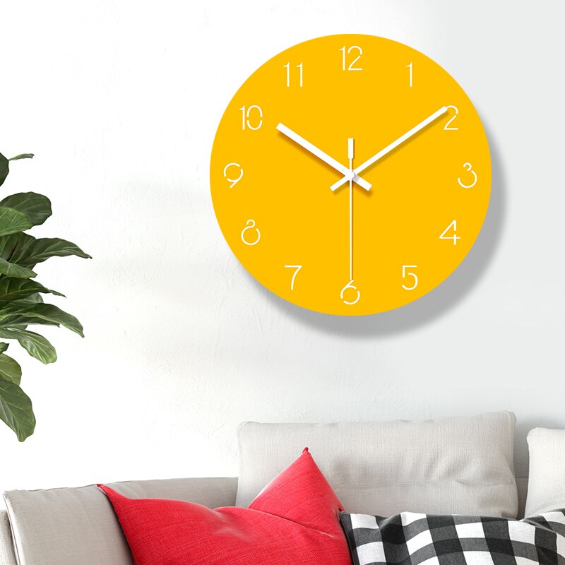 Wall Clock Quartz Wall Clocks Acrylic Yellow Color Living Room Mute Quartz Hanging Clock Wall Clock Modern Home BB50W