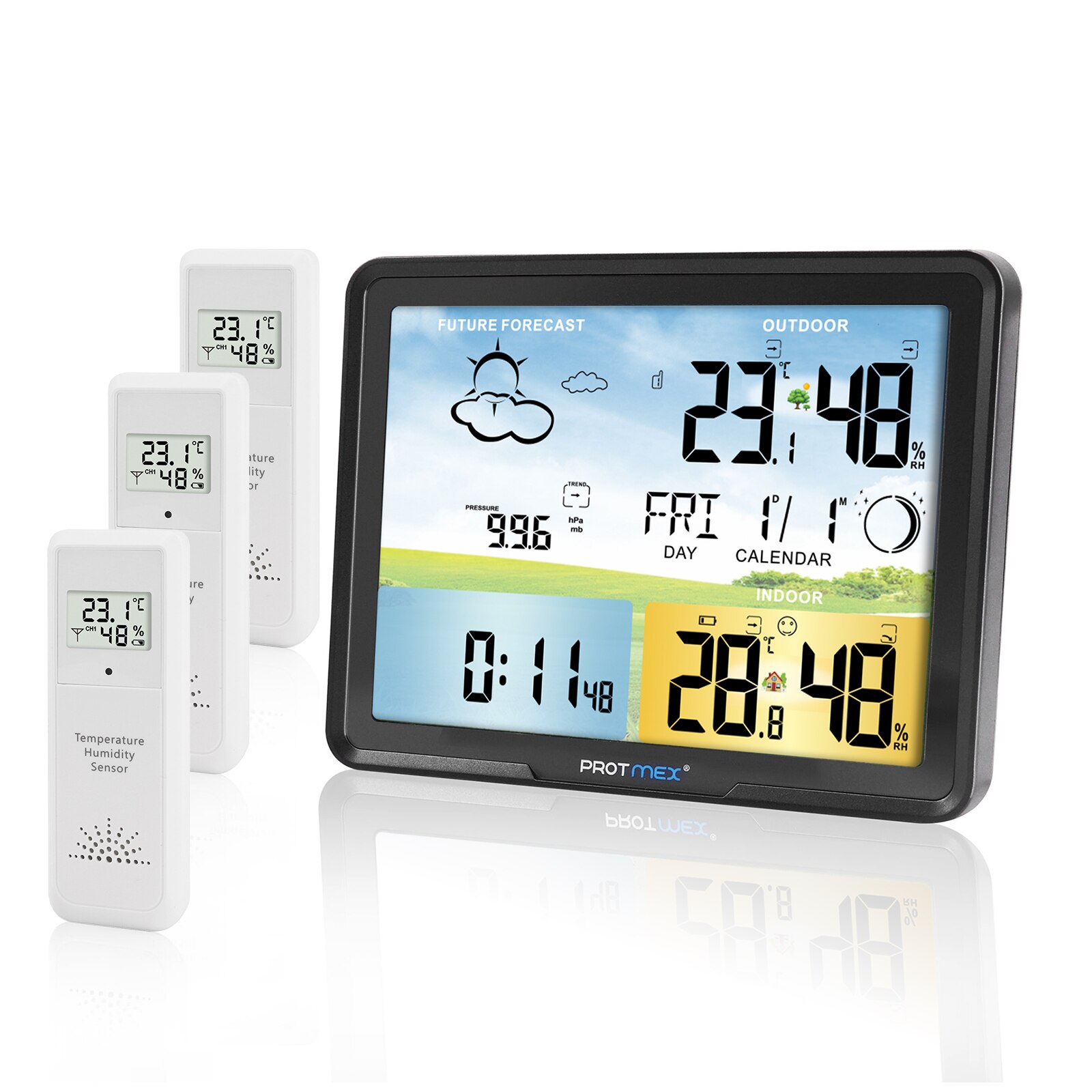 Protmex PT20 Weather Station Clocks Wireless Digital Thermometer Hygrometer Forecast Calendars Moon Phase Snooze Alarm Clock: PT 20C