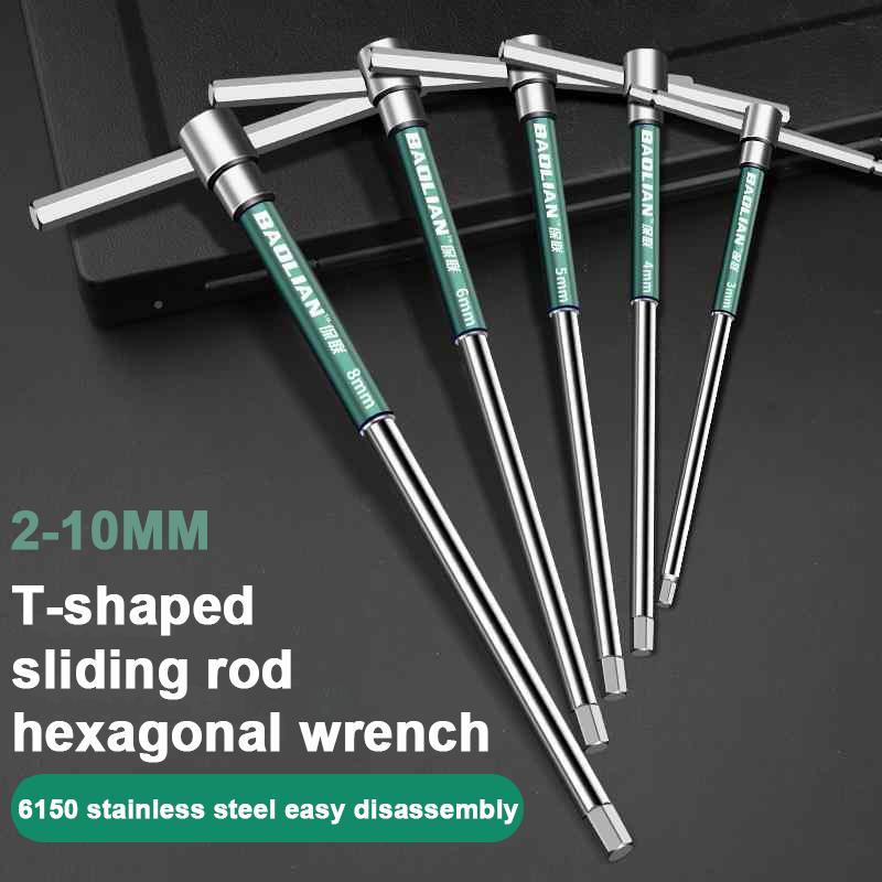 T-Bar Socket Wrench 2-10mm Adjustable T Handle Speed Wrench Set Nut Spinner Hex Socket T Shape Handle Wrench 2-Way Drive