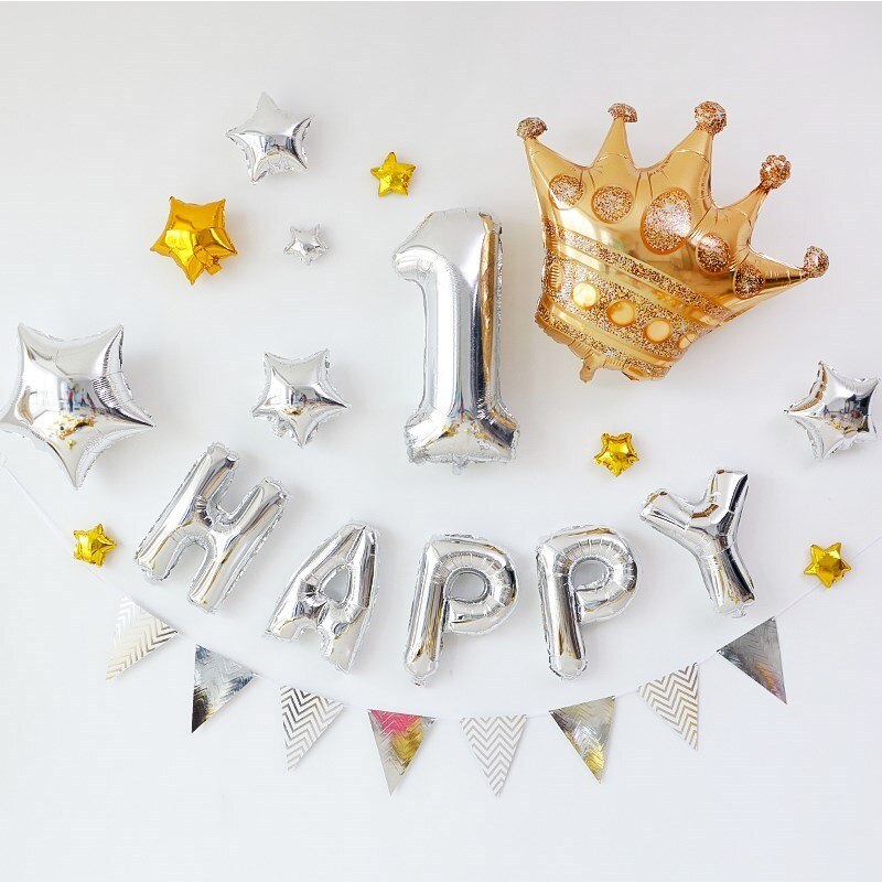 Gelukkige Verjaardag Brief Ballon Decoraties Een Kroon Ballon Popcorn Ballon Decoratie Anniversaire Baby Shower Meisje Feestartikelen