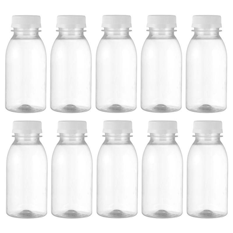 10Pcs Transparent Plastic Milk Storage Bottles Beverage Drinking Bottle Milk Beverage Drink Juice Container Empty Storage Bottle: 250ML
