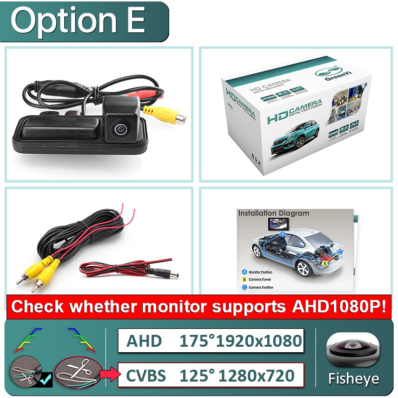 GreenYi 170° 1080P AHD Vehicle Rear View Camera for Mercedes Benz B Class W246 B180 B200 E W212 E Coupe/Cabrio W207 C/CLC W203: E-AHD1080P-175deg