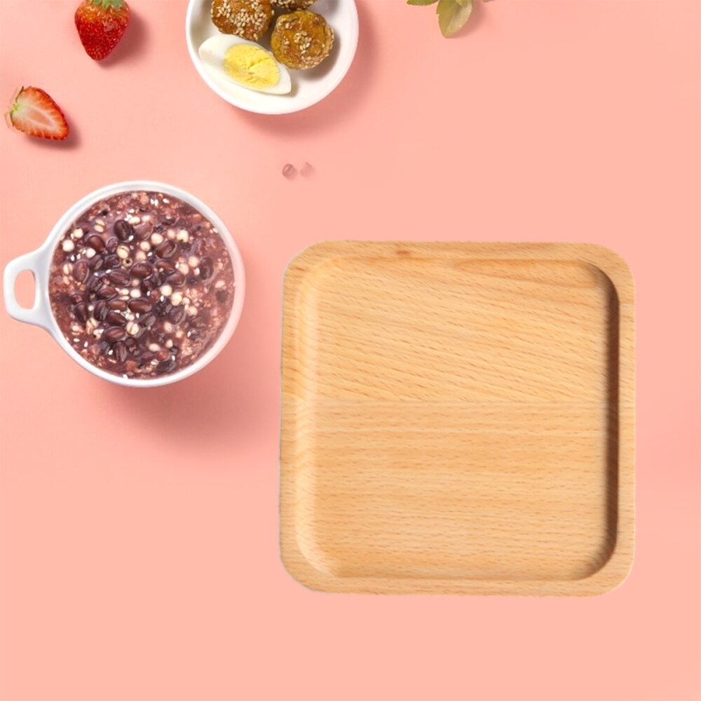 Natural Beech Tray Wooden Kids Food Serving Plate Fruit Bread Tray Dishes Snack Plate - 15x15x1.2cm (Square)
