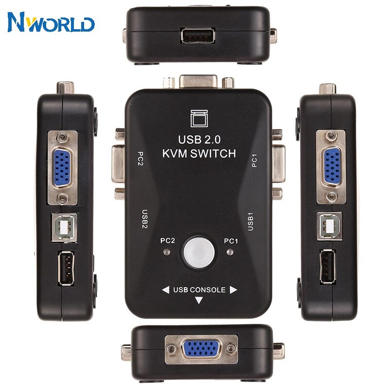 KVM Switch Box 2 Port PC Monitor Switches Box With 2 x USB VGA Cables for Computer/Keyboard/Mouse Monitor