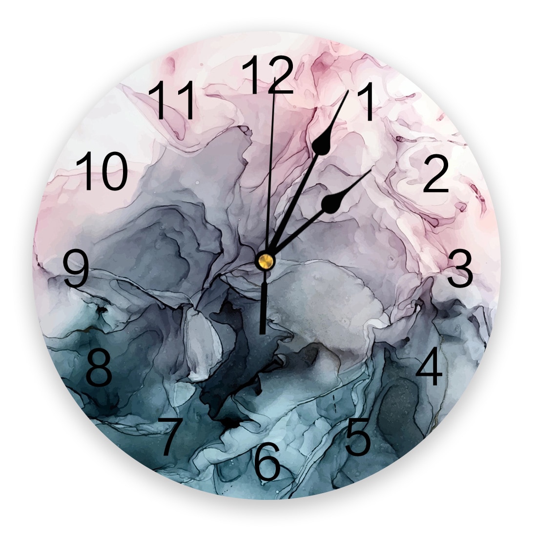 Blush and Payne's Grey Flowing Abstract Painting Wall Clock Home Decor Bedroom Silent Oclock Watch Wall Digital Clock: 1