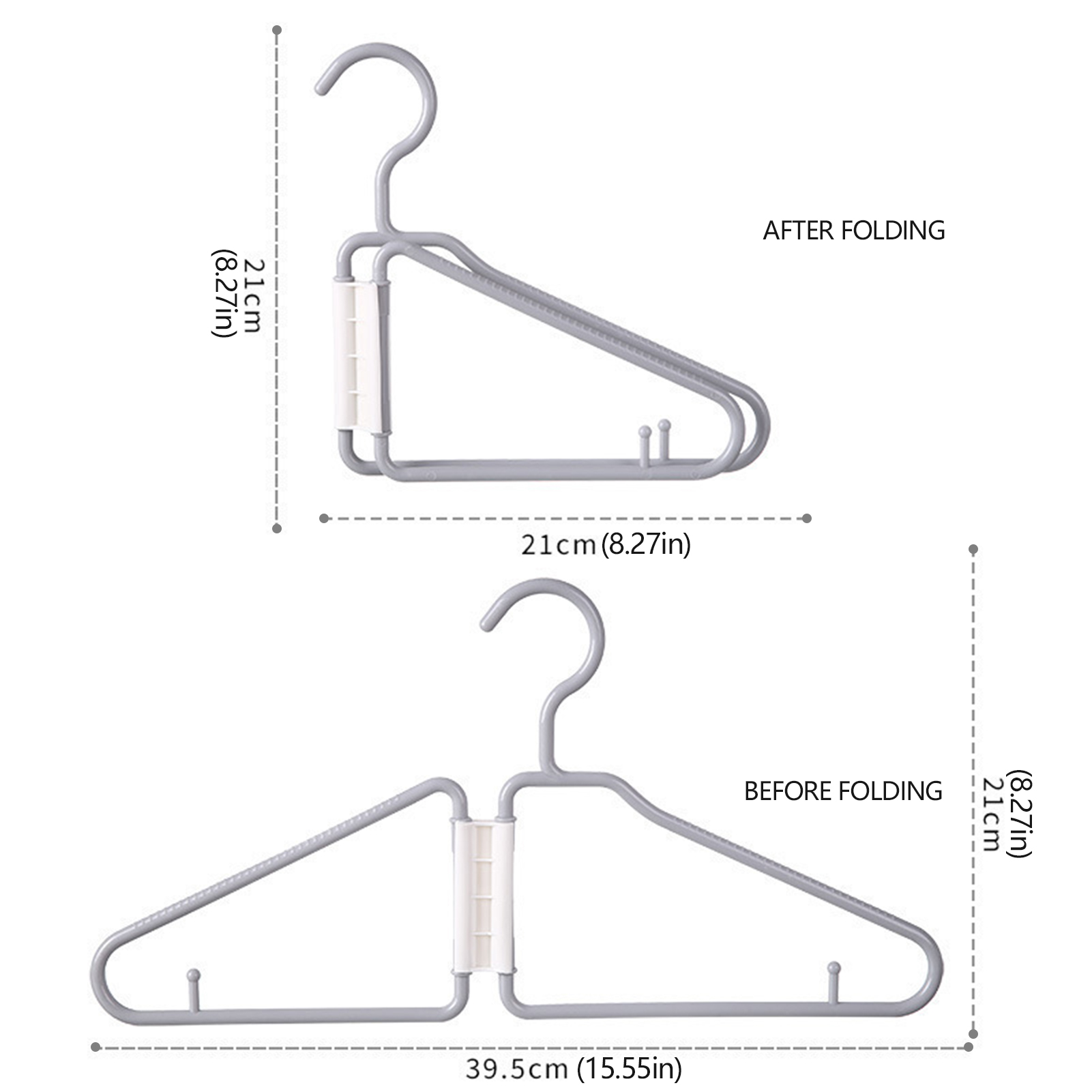 Perchas plegables para abrigos, colgador de almacenamiento de ropa de plástico portátil, perchero ahorrador de espacio para armario, ganchos gruesos para almacenamiento en el hogar: Gris claro