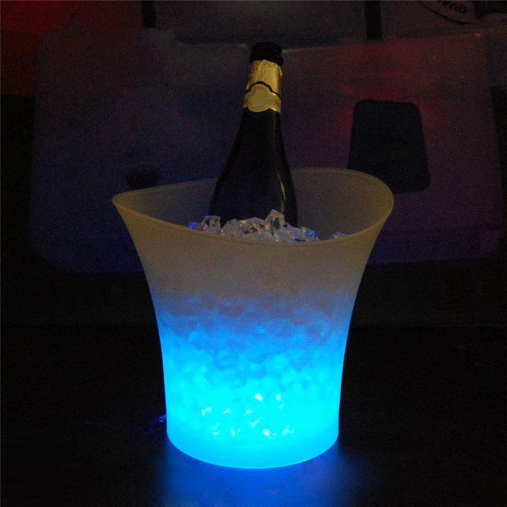 Multicolor 5L Waterproof Plastic LED Ice Bucket Color Bars Nightclubs LED Light Up Champagne Beer Bucket Bars Night Party: Blue