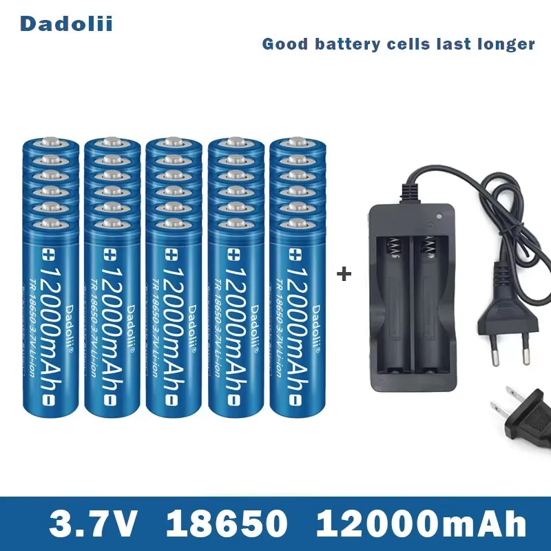 18650 Battery Rechargeable Battery 3.7V 18650 12000mAh Capacity Li-ion Rechargeable Battery For Flashlight Torch Battery+Charger: Clear