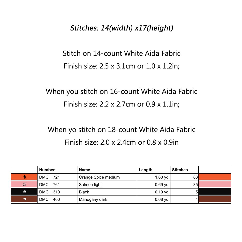 Cartoon Fox Cross Stitch Pattern Chart DMC Symbol Color Chart