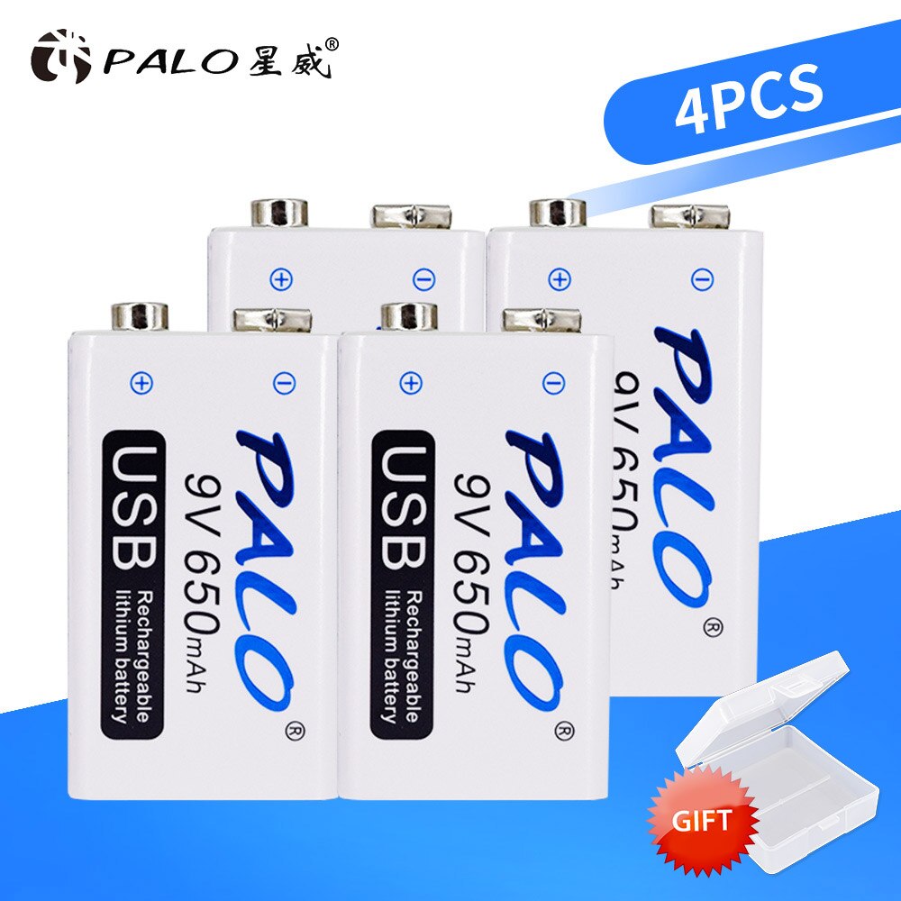 PALO micro USB 9V Lithium Rechargeable Battery 650mAh 6F22 9V li-ion battery for RC Helicopter Model Microphone Toy batteries: 4Pcs