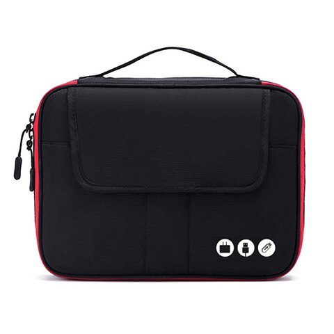 Acessórios eletrônicos de viagem acessórios, bolsa organizadora para viagem de nylon com 2 camadas tamanho perfeito adequado para i pad: Black