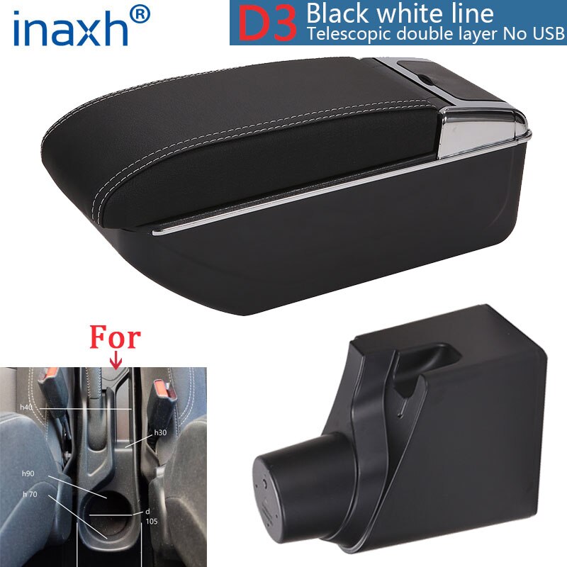 For Toyota Yaris Armrest For Toyota Yaris hybrid Car Armrest box Retrofit parts Interior Storage box USB LED: D3 Black white NoUSB