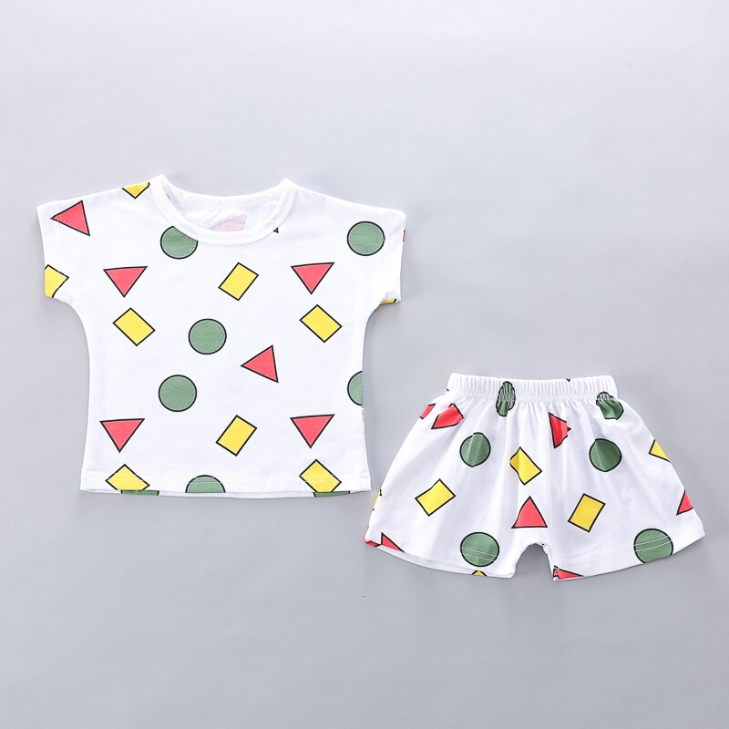 Bebis pojkar flickor pyjamasset kortärmad barnblus geometriskt tryck toppar+shorts nattkläder pyjamas barnkläder outfitset