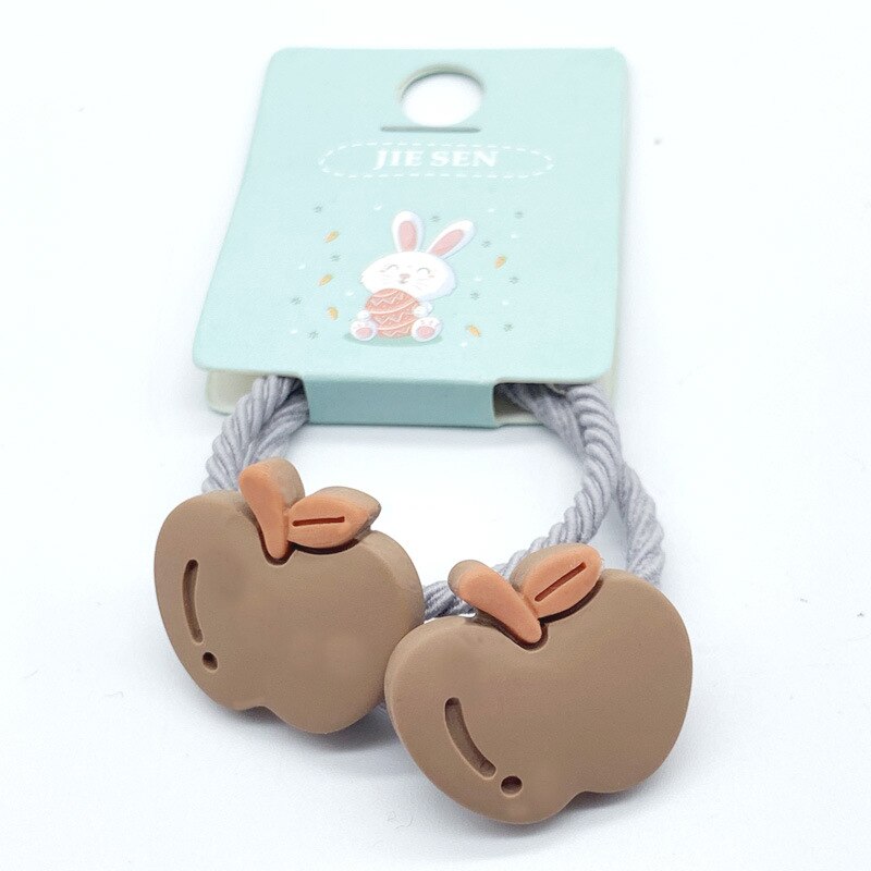 Mini bandeaux pour cheveux mignons de dessin animé pomme carotte, fraise, accessoires pour filles, Mini bandeau gomme colorée,: brown apple