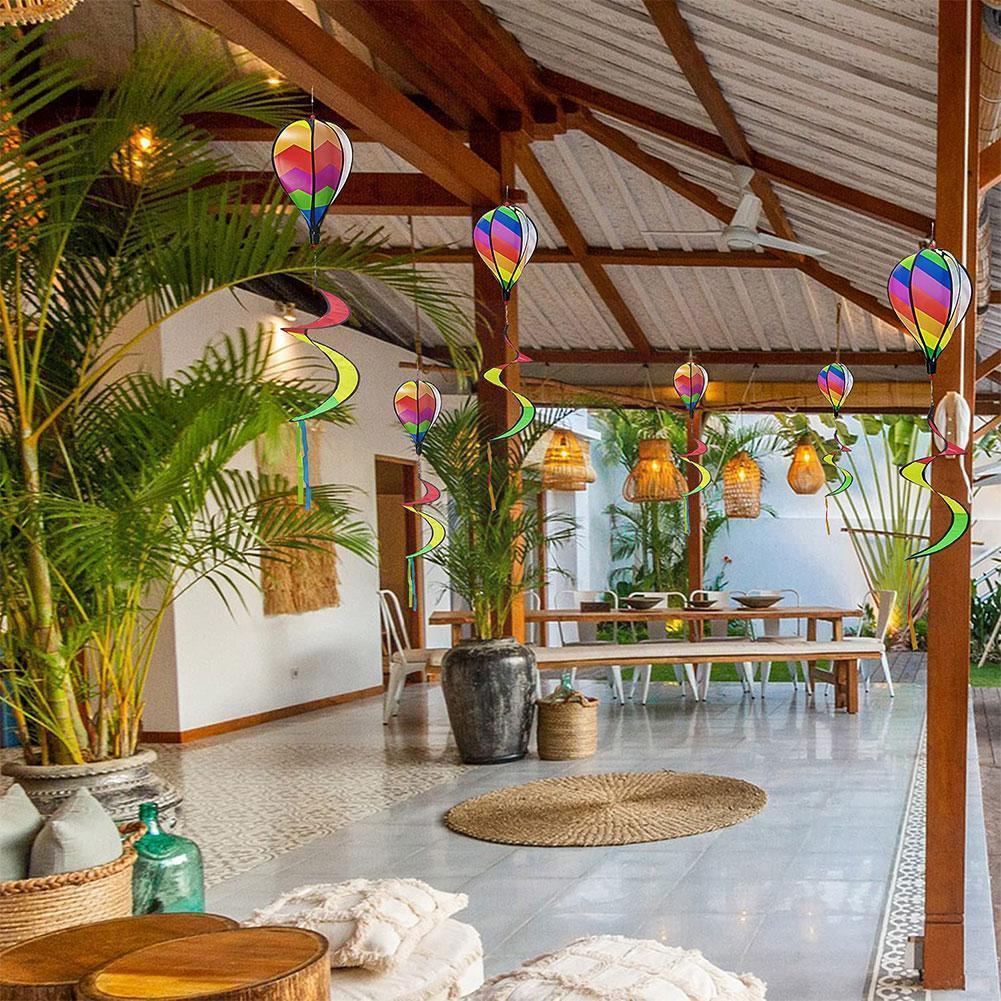 Wind Spinner Wind Chimes Rotating Windmill Rainbow Air Stripe Decoration Windsock Balloon Garden Outdoor Q3h4