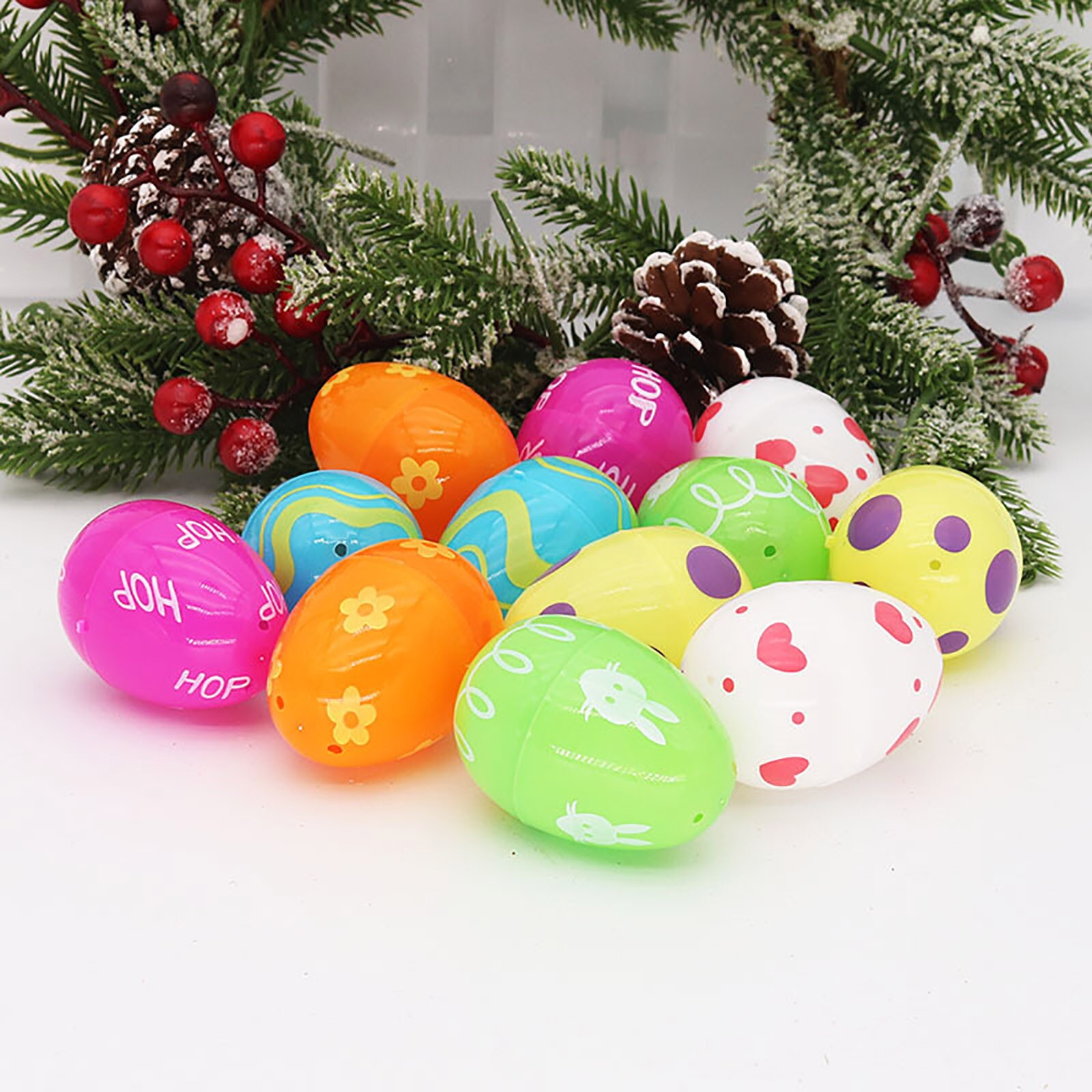 12pcs Fillable Plastic Easter Eggs Hunt Party Supply Pack Assorted Pattern Prints Easter Egg Party Kid DIY Non-toxicl Funny Toys