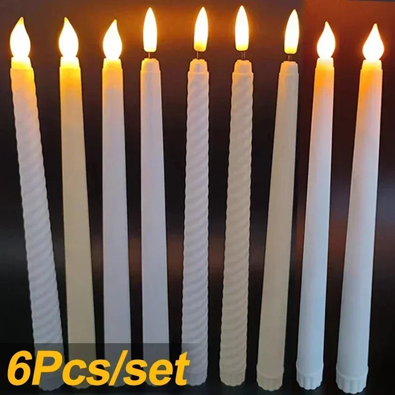 Bougies LED longues sans flamme, 1/6 pièces, bougies pointues, alimentées par batterie, bougies scintillantes, décoration de fête de noël