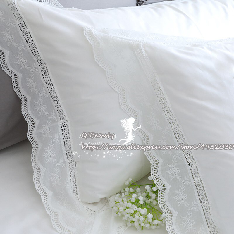 Prinsesse rent hvidt dobbelt lag blonder flounced bomuld bryllup rent bomuld sengetøj pudebetræk pudebetræk: Pt003