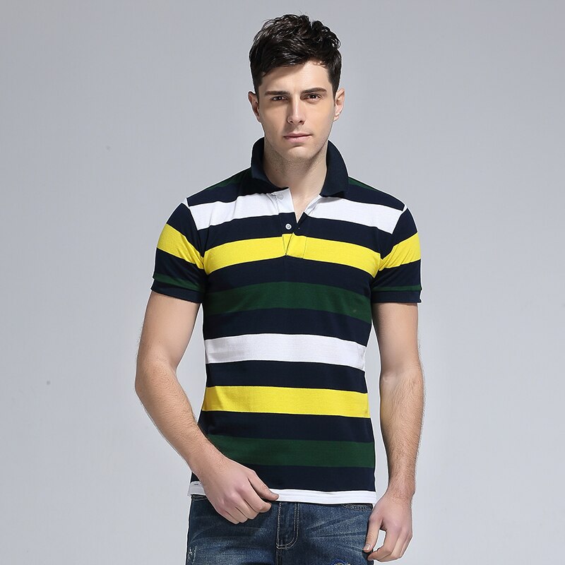 Herre business polo bomuld afslappet kjole sommer mænd blå striber polo shirt slim fit krave kortærmede klassiske skjorter herre