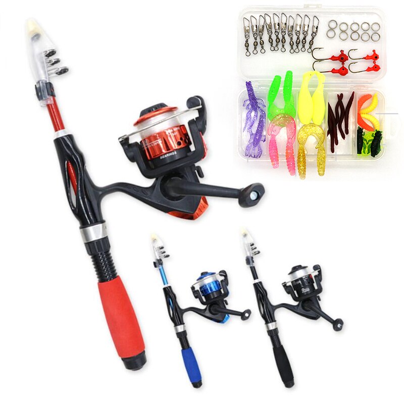 Fishing Rod Reel Set Pancing 1.1m EVA Handle Glass Fiber Telescopic 5 Sections Fishing Rod For Freshwater Beginner Fishing