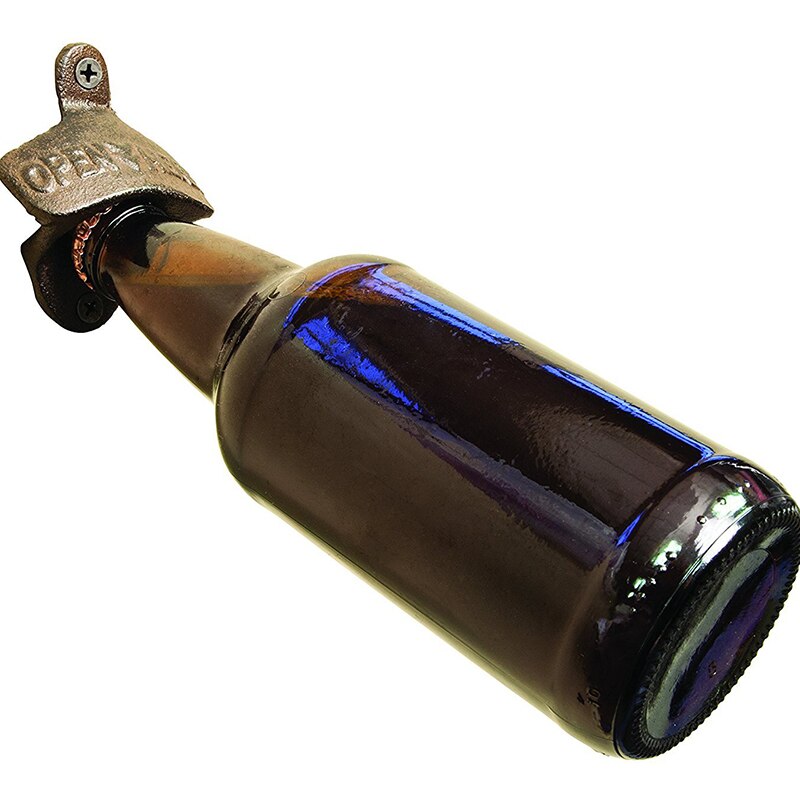 1Pc Muur gemonteerde Flesopener Rustieke Vintage Gietijzeren Bier Cap Opener zonder Schroeven Creatieve Bar Drinkware gereedschap