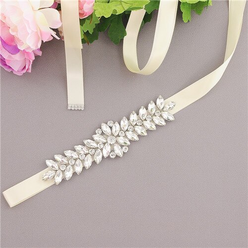 ZMS69 Luxe Bruiloft Riemen Bruids Kralen Riem Strass Sash Trouwjurk Bruid Accessoires Zilveren Diamant Bruidsmeisje Riemen: ivory