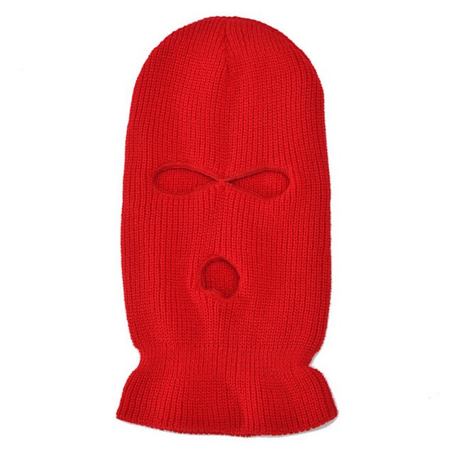 Unisex balaclava mask mössa 3 håls ansiktsmask svart stickad skid snowboard mössa keps vinter mössor dam: Röd