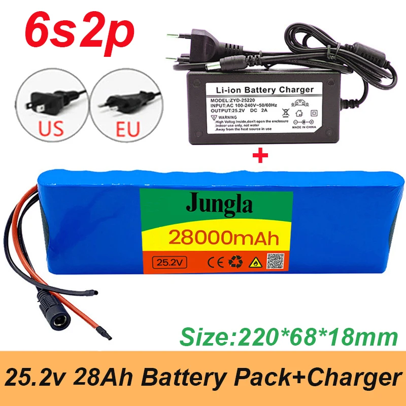 Batterie de lítio 6S2P 25.2V 28Ah 18650 de alta qualidade 24V 28000mah com reforço BMS vélo électrique + carregador: Branco