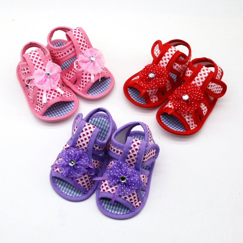 Babymeisjesschoentjes met gaasbloemen en geometrische print, zachte zool en antislip