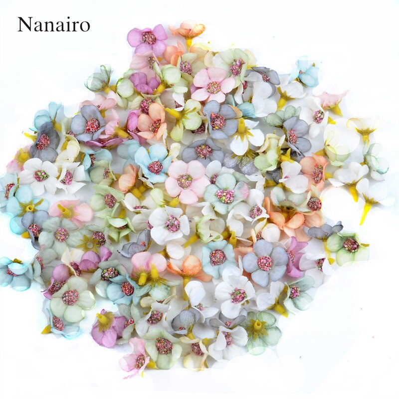 200PCS Mini 2cm Multicolor Daisy Flower Heads Mini Silk Cheap Artificial Flowers for Wreath Scrapbooking Home Wedding Decoration