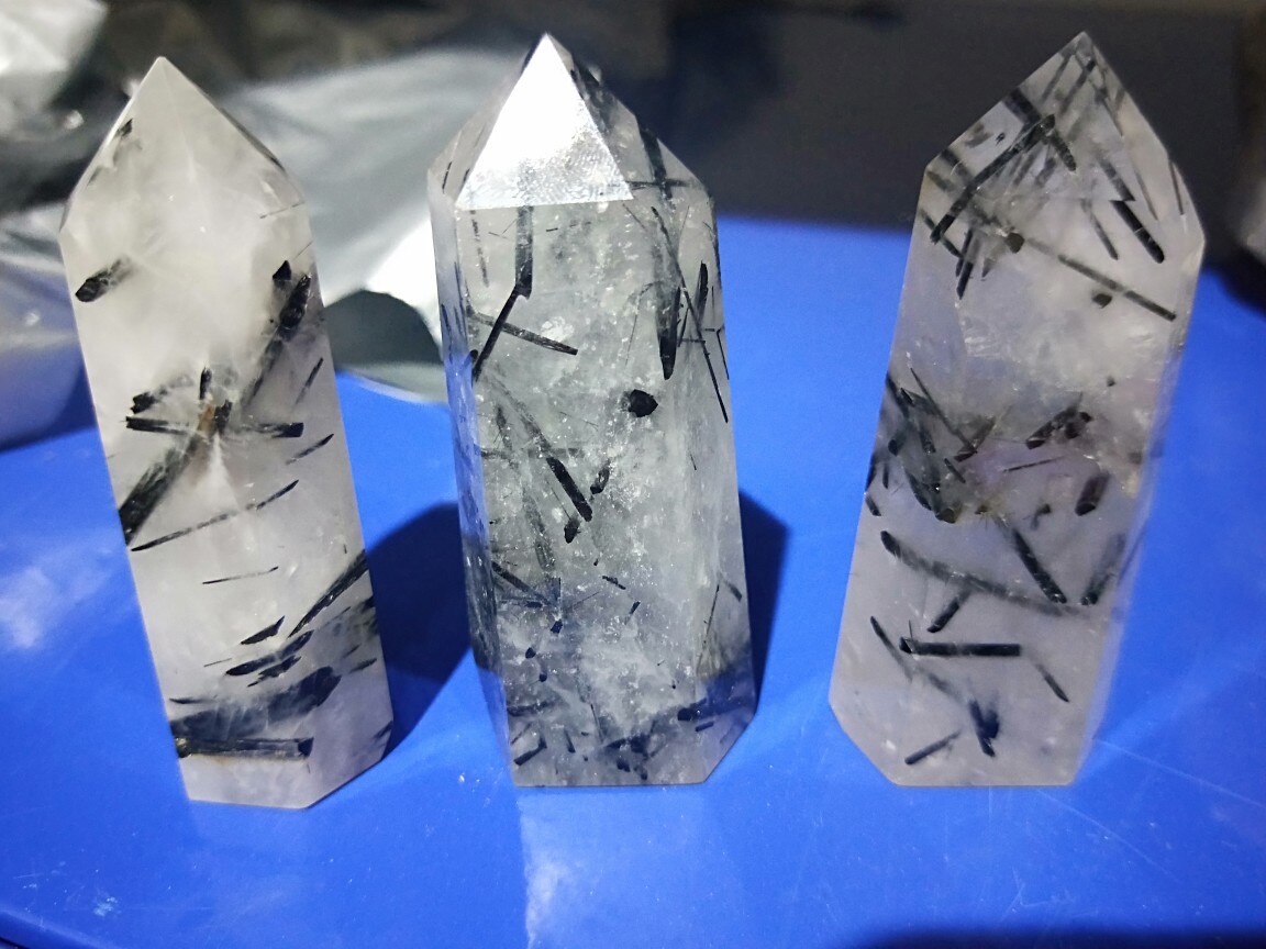 Zwart haar kristal zwarte toermalijn zes-zijdige pijler 7-8 cm 10 cm