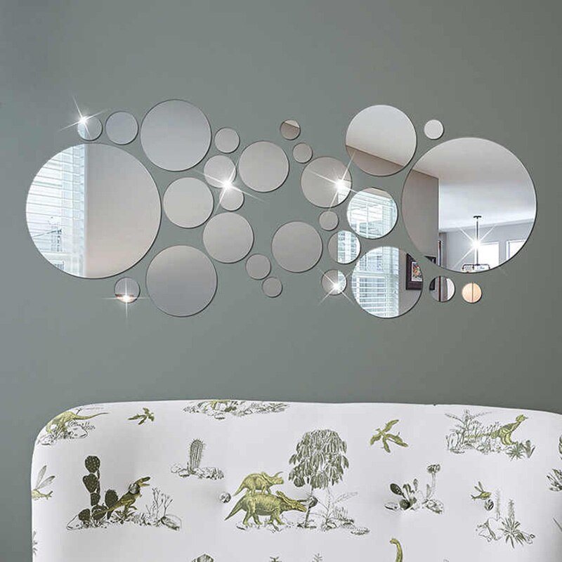 28 pièces 3D miroir autocollant mural rond miroir bricolage TV fond salle de bain autocollants mur chambre décoration de la maison miroir TV fond