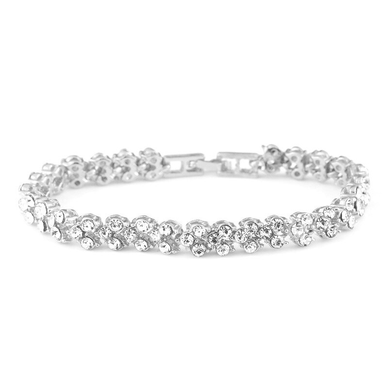 Enkele Rij Strass Armband Voor Vrouwelijke Charme Rome Kristal Armbanden Vrouwen Bruids Bruiloft Sieraden: Silver