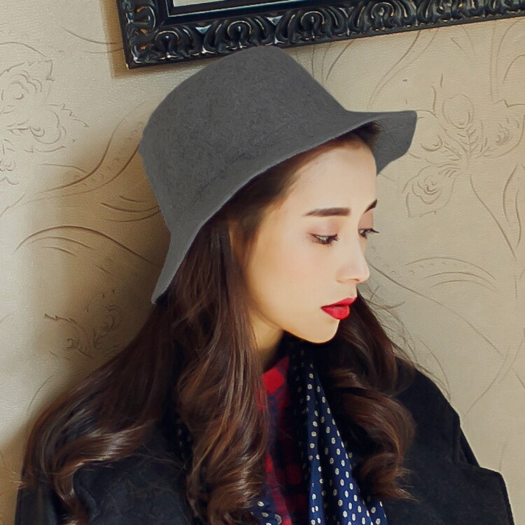 USPOP women winter hats wool fedoras adjustable unisex solid color wool hats: Dome-gray