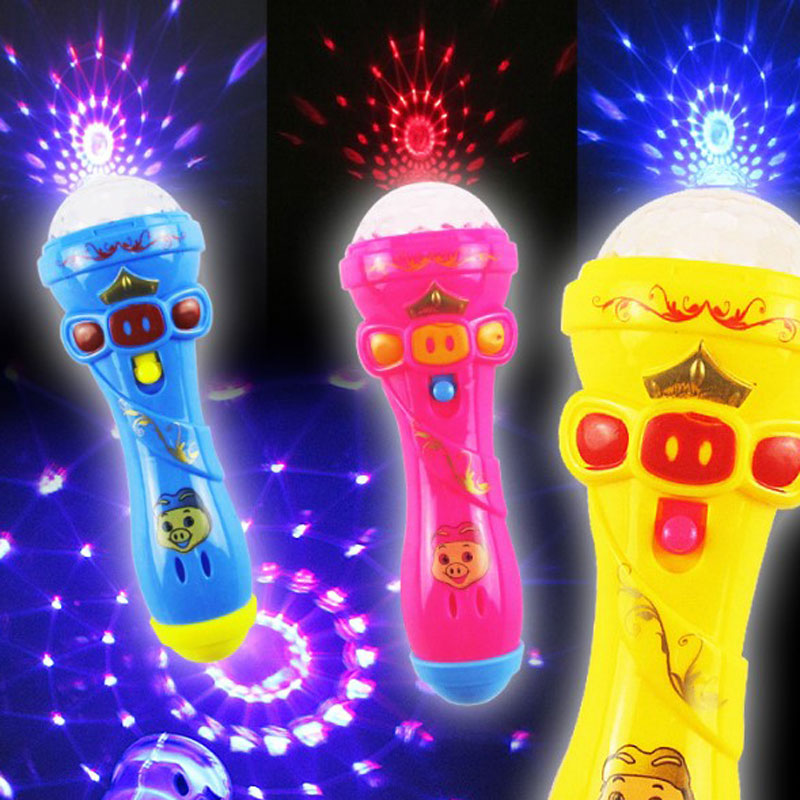 Glowing Funny Music Wireless Microphone Cute Lighting Toy Battery Operated Mini Speaker Karaoke Singing