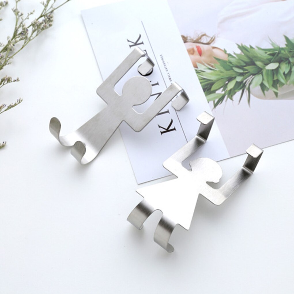 Stainless Steel People Shaped Hooks House Kitchen Hanger Clothes Door Back Rack Washcloth Rail Hanging Tool