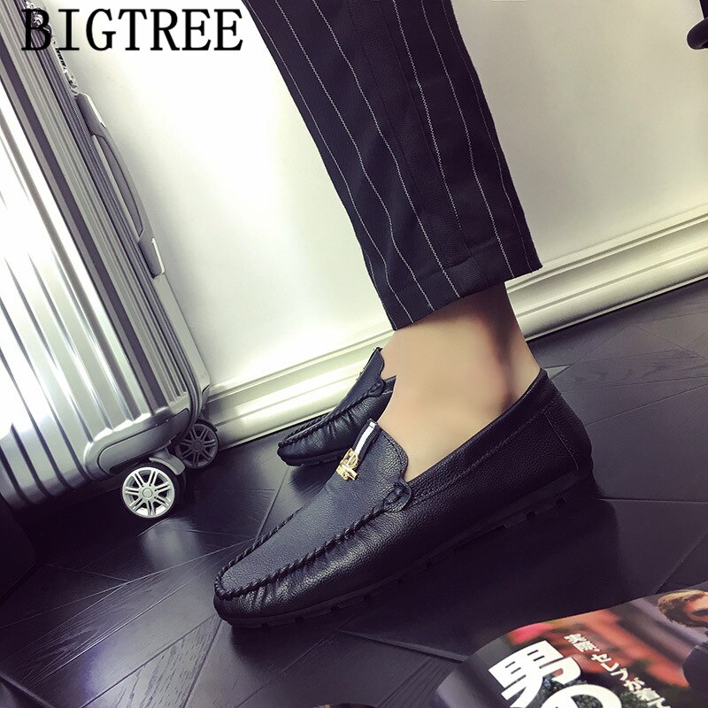 Hvite herre loafers skinn slip-on sko menn svarte kjøresko zapatos hombre casual cuero soulier homme cuir sapato
