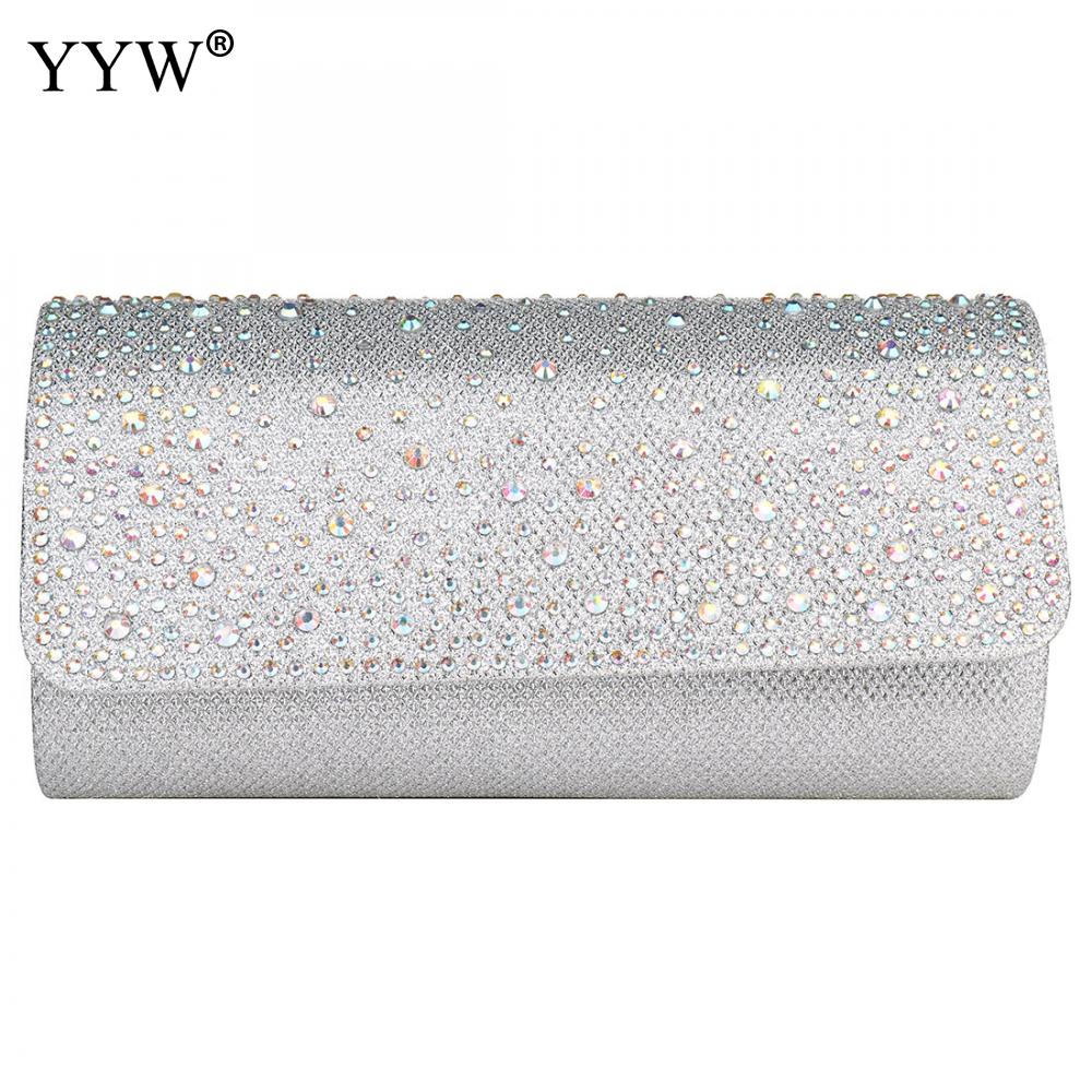 Champagne Envelope Small Clutch Bag Evening Bag With Detachable Chain Crystal Beaded Evening Bag Gold Wedding Clutch Purse Sac: silver