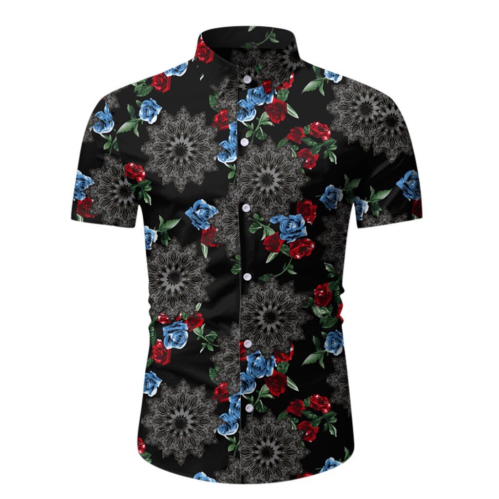 Mænds slim fit skjorter med blomsterprint til mænd kortærmet blomstret skjorte herre basic toppe afslappet plus size skjorter chemise homme #g2