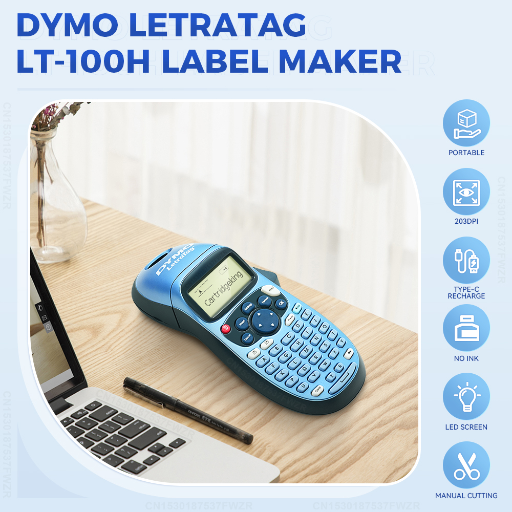 Dymo LetraTag LT-100H Label Printer with LT100H Label Maker Storage Case Travel Protective Carrying Bag or 5PK~7PK Dymo LT Tapes