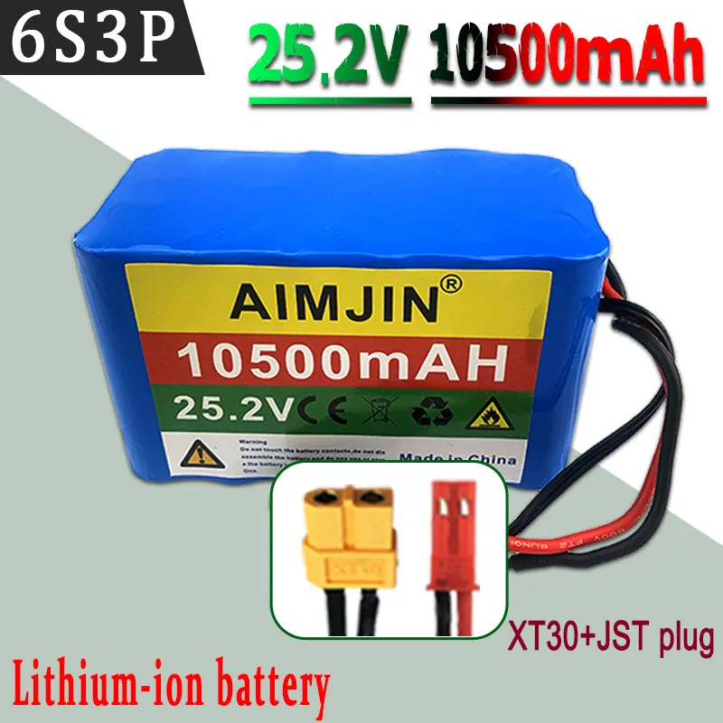 100% 24V 10Ah 6S3P 18650 Batterij Lithiumbatterij 25.2v 10000mAh Elektrische/Li-ion Batterij + Oplader: Beige