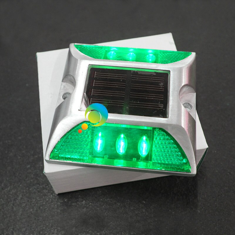 3M reflective film aluminum LED flashing light dual sides green color solar power Road Stud