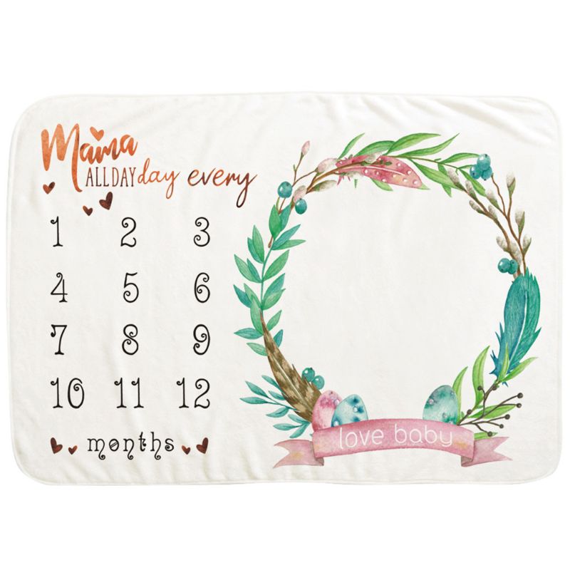 KLV 1PC Infant Baby Photo Flannel Blanket Monthly Record Growth Milestone Photography Prop Wreath Printed Newborn Boys Girls