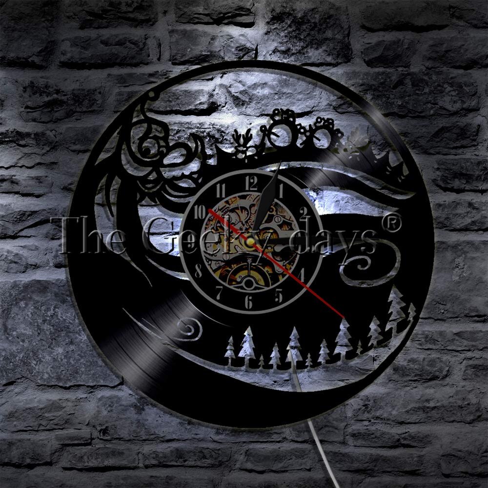 Weihnachten Baum Schneemann LED Silhouette Hintergrundbeleuchtung Licht Vinyl Uhr Farbe Ändern Moderne Atmosphäbetreffend Nachtlicht Für freundlicher