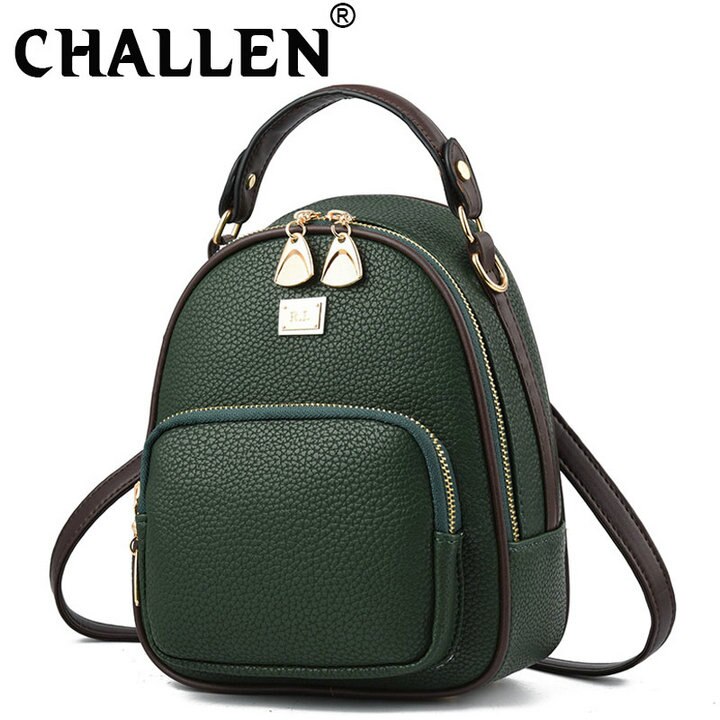 Leather Vintage Shoulder Backpack bag Women mini samll Backpack School Bag girls Travel phone Bags B42-88: Green