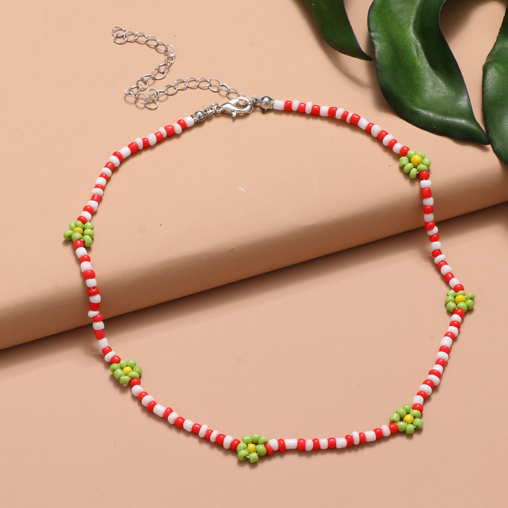 Trendy Bead Strand Beaded Choker Necklace For Women Bohemian Colorful Handmade Short Daisy Pearl Necklace Collar Jewelry: KW245-1285-09