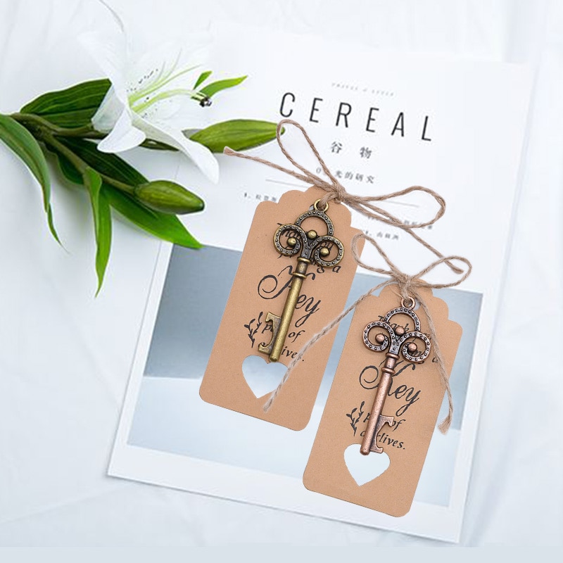 Abrebotellas con forma de llave Retro, abridor de botellas de vino y cerveza portátil de Metal artesanal, llavero, herramienta abierta para boda, accesorios de cocina, 1 ud.