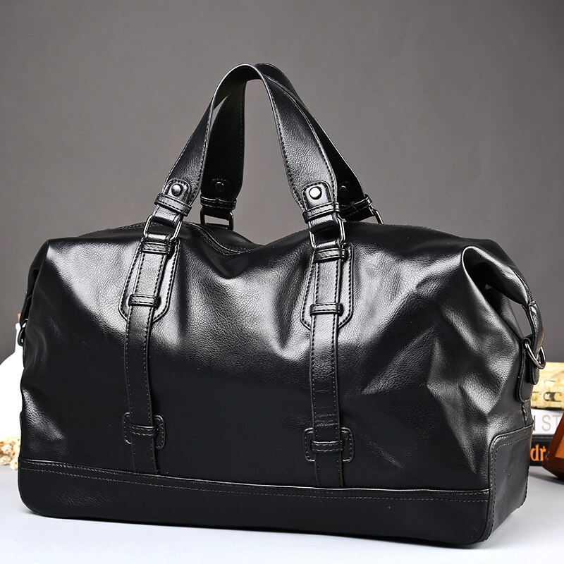 Men's Travel Duffle Bag PU Leather Handbag Round Bucket Handle Bag Shoulder Crossbody Bag sac de voyage XA97WC