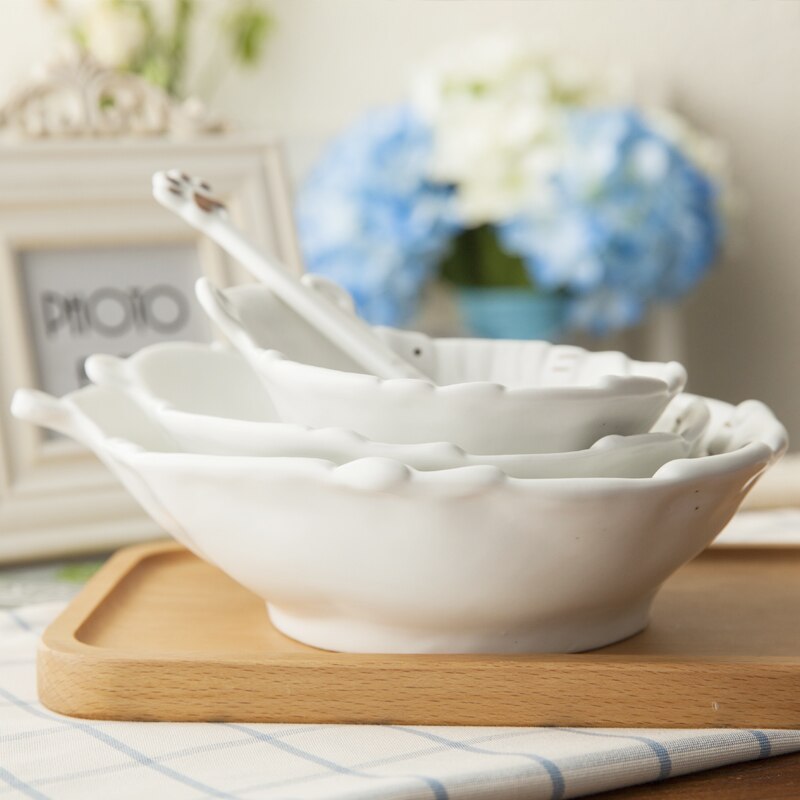 MORGIANA Cute Cartoon Fruit Plate Delicate Ceramic Bowl Dinner Set White Bear Ceramic Bowl Family Soup Bowl Set